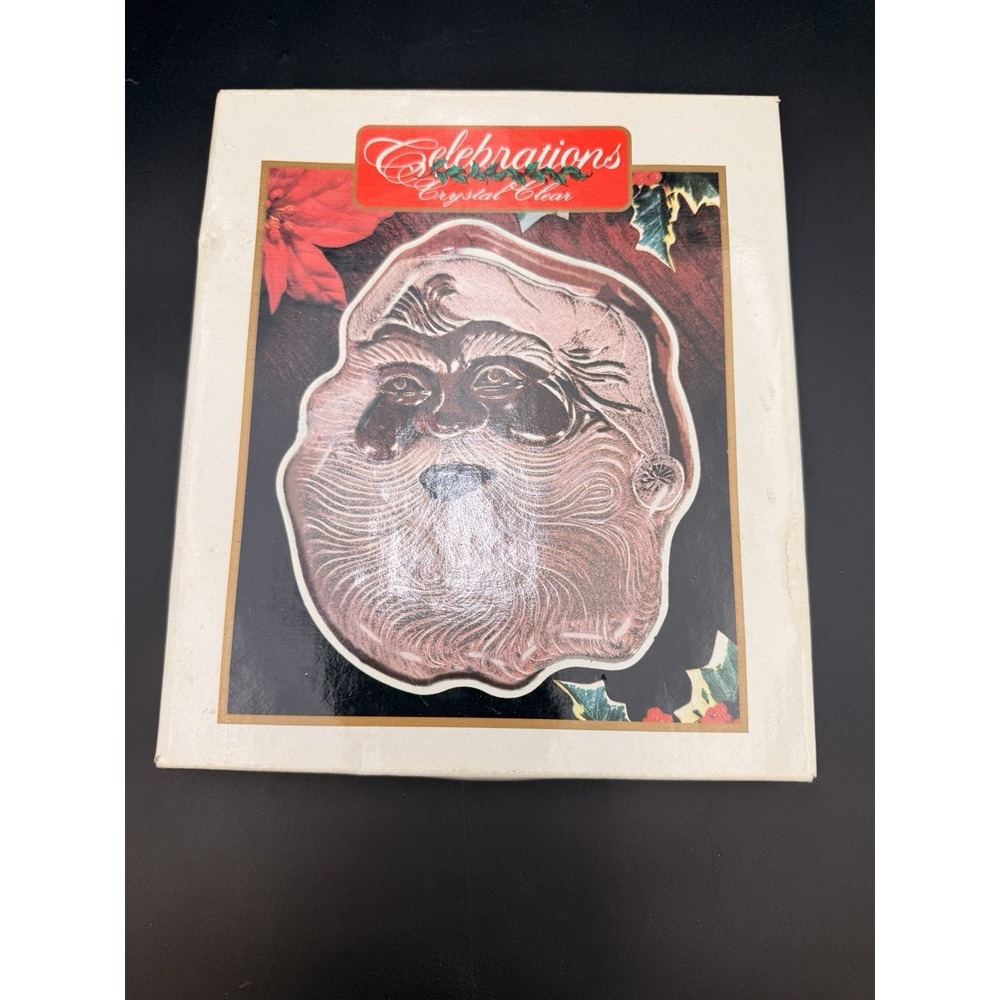 Celebrations Crystal Clear 8" Santa Plate Frosted‎ #312302 NIB Holiday Christmas